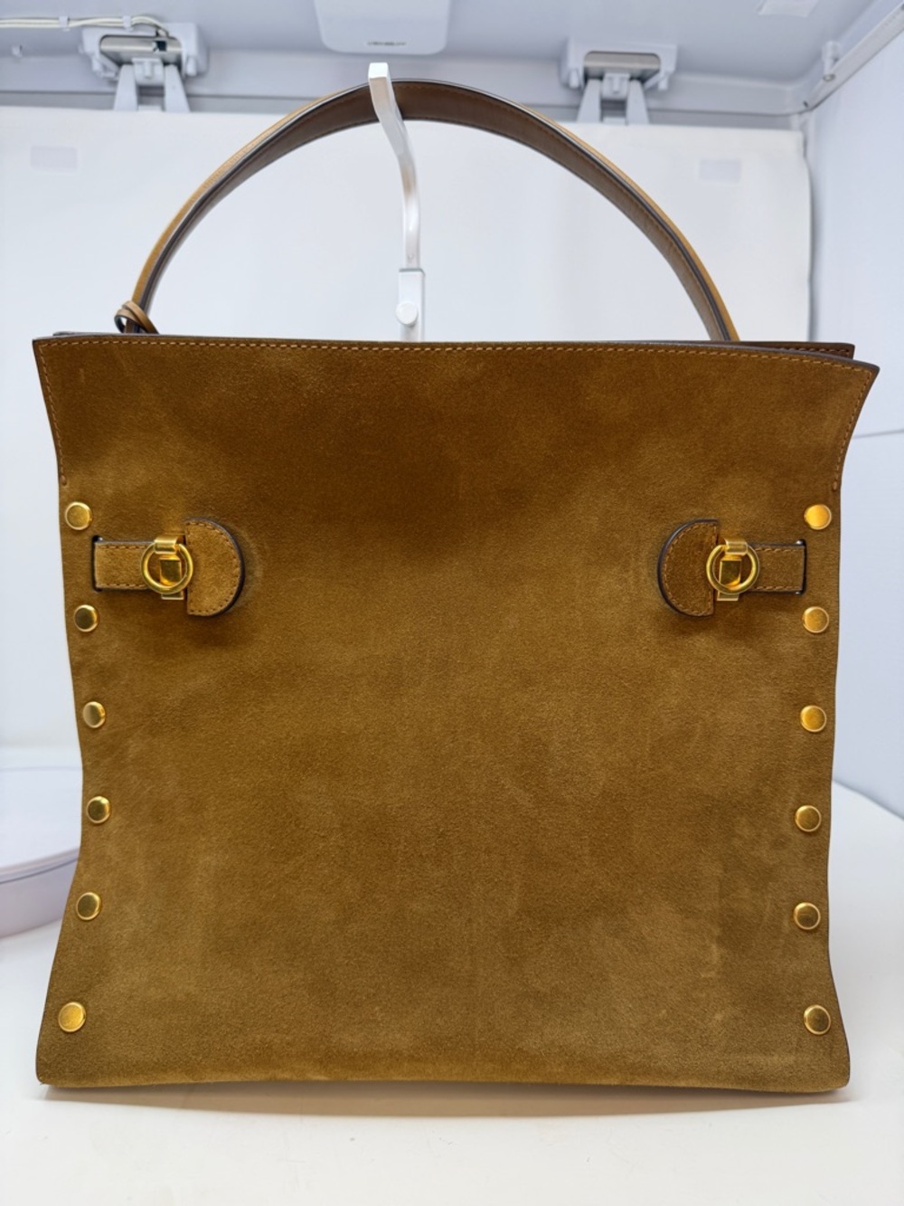 Tory Burch Lee Radziwill Suede Double Bag Coffee Brown Tobacco Leather - Picture 7 of 14